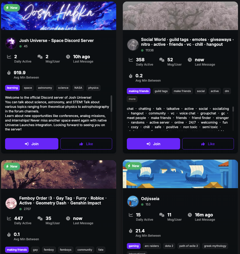 Fair discovery algorithm for Discord servers