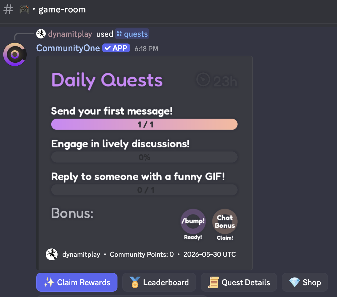 Hype Engine daily quests in Discord
