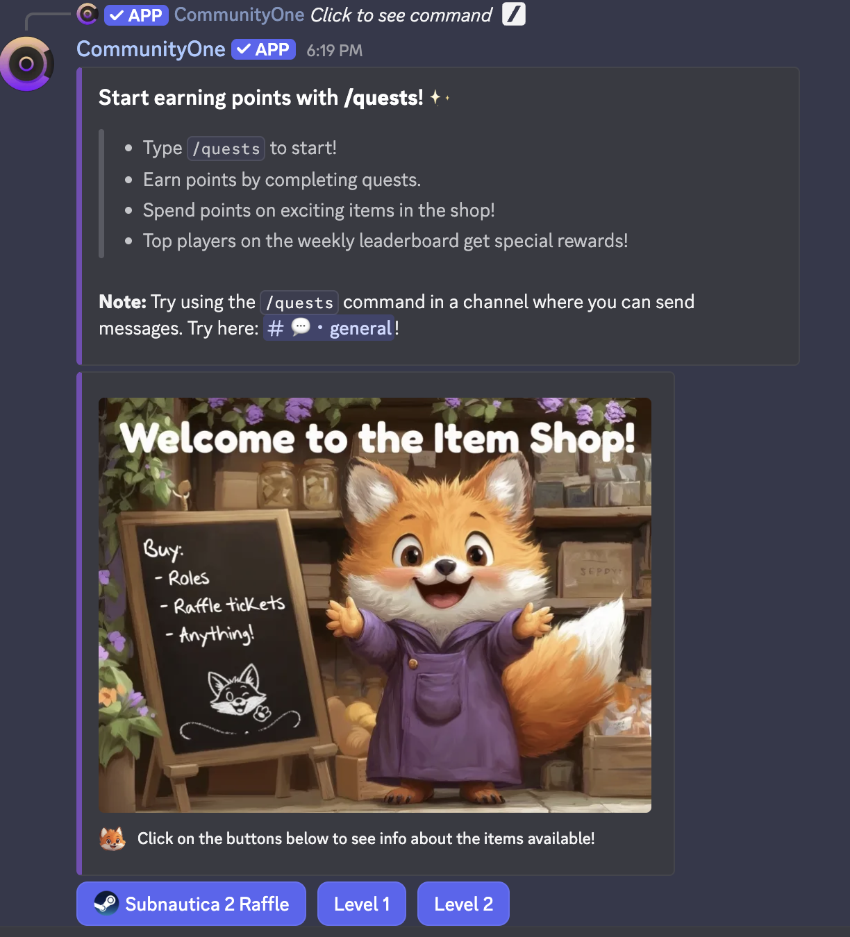 Hype Engine item shop in Discord