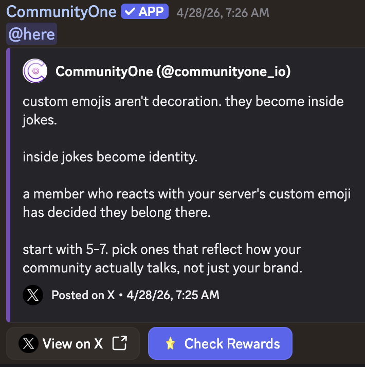 Discord social rewards message for checking X post rewards