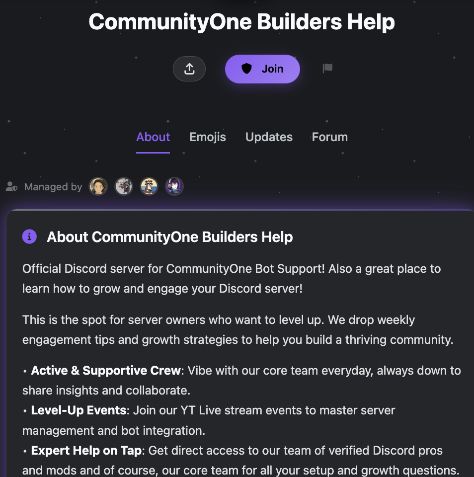 Comprehensive Discord server profile page